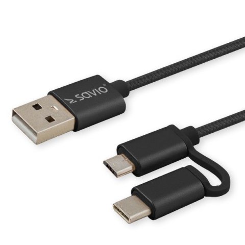 Kabel SAVIO CL-128 (Micro USB typu B, USB typu C - USB 2.0 typu A ; 1m; kolor czarny) Kabel SAVIO CL-128 (Micro USB typu B, USB typu C - USB 2.0 typu A ; 1m; kolor czarny)