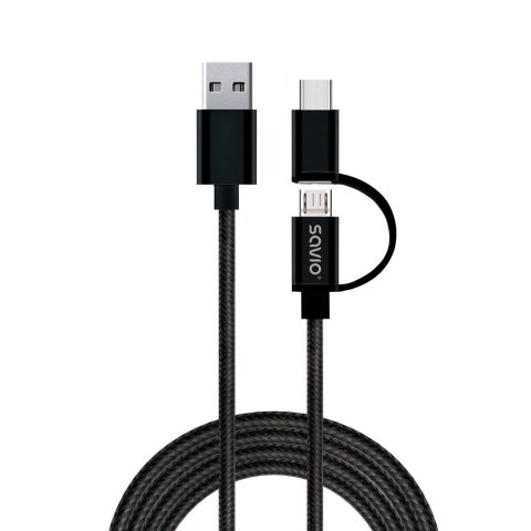 Kabel SAVIO CL-128 (Micro USB typu B, USB typu C - USB 2.0 typu A ; 1m; kolor czarny) Kabel SAVIO CL-128 (Micro USB typu B, USB typu C - USB 2.0 typu A ; 1m; kolor czarny)