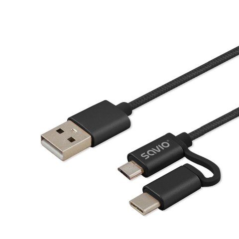 Kabel SAVIO CL-128 (Micro USB typu B, USB typu C - USB 2.0 typu A ; 1m; kolor czarny) Kabel SAVIO CL-128 (Micro USB typu B, USB typu C - USB 2.0 typu A ; 1m; kolor czarny)