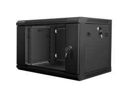 Szafa jednosekcyjna, zamykana na zamek Lanberg WF01-6406-10B (6U; 368mm / 600mm / 450 mm; wisząca; Szklane; 19''; kolor czarny)