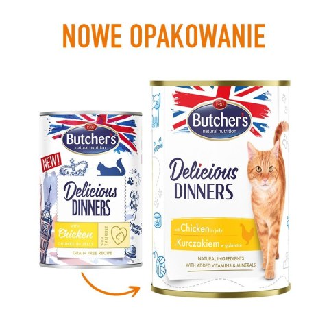 BUTCHER'S Delicious Dinners Kawałki z kurczakiem w galaretce - mokra karma dla kota - 400 g BUTCHER'S Delicious Dinners Kawałki z kurczakiem w galaretce - mokra karma dla kota - 400 g