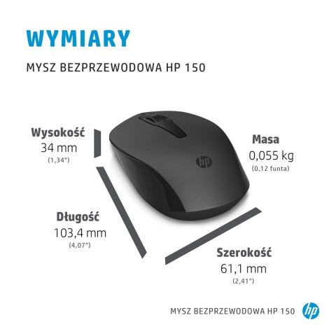 Mysz HP 150 Wireless Mouse bezprzewodowa czarna 2S9L1AA Mysz HP 150 Wireless Mouse bezprzewodowa czarna 2S9L1AA