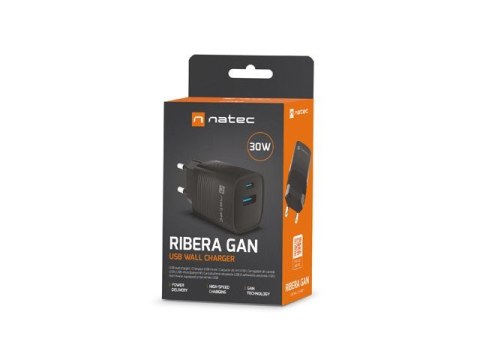 NATEC ŁADOWARKA RIBERA GAN 1X USB-A + 1X USB-C 30W CZARNA NUC-2141 NATEC ŁADOWARKA RIBERA GAN 1X USB-A + 1X USB-C 30W CZARNA NUC-2141