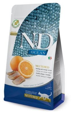 FARMINA N&D Ocean Cat Herring&Orange Neutered - sucha karma dla kota - 1,5 kg