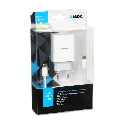 ŁADOWARKA SIECIOWA I-BOX C-36 PD20W USB-C + USB-A ŁADOWARKA SIECIOWA I-BOX C-36 PD20W USB-C + USB-A