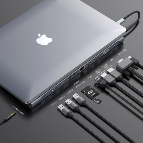 BASEUS ADAPTER 11W1 ENJOYMENT CATSX-G0G HUB USB-C DO 2X HDMI, 3X USB 3.0, VGA, RJ45, USB-C PD, SD/MICROSD, JACK 3,5MM BASEUS ADAPTER 11W1 ENJOYMENT CATSX-G0G HUB USB-C DO 2X HDMI, 3X USB 3.0, VGA, RJ45, USB-C PD, SD/MICROSD, JACK 3,5MM
