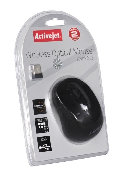 Activejet Mysz bezprzewodowa USB AMY-213 (optyczna; 1600 DPI; kolor czarny) Activejet Mysz bezprzewodowa USB AMY-213 (optyczna; 1600 DPI; kolor czarny)