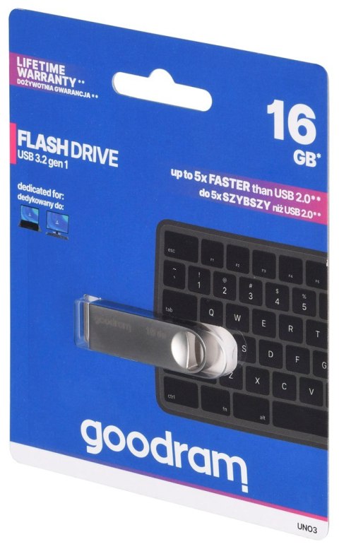 GOODRAM FLASHDRIVE 16GB UNO3 SILVER USB 3.2 Gen 1 GOODRAM FLASHDRIVE 16GB UNO3 SILVER USB 3.2 Gen 1