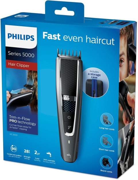 Philips | Maszynka do strzyżenia włosów | HC5650/15 | Przewodowe/bezprzewodowe | Liczba stopni długości 28 | Dokładność kroku 1 Philips | Maszynka do strzyżenia włosów | HC5650/15 | Przewodowe/bezprzewodowe | Liczba stopni długości 28 | Dokładność kroku 1