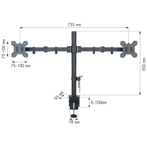 TECHLY PODWÓJNE RAMIĘ BIURKOWE 2X LED/LCD 13-27 CA TECHLY PODWÓJNE RAMIĘ BIURKOWE 2X LED/LCD 13-27 CA