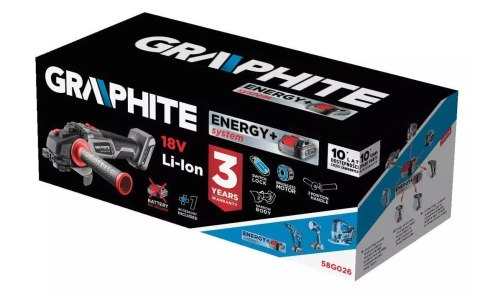 Szlifierka kątowa akumulatorowa bezszczotkowa Graphite Energy+ 18V Li-Ion tarcza 125 mm bez akumulatora Szlifierka kątowa akumulatorowa bezszczotkowa Graphite Energy+ 18V Li-Ion tarcza 125 mm bez akumulatora