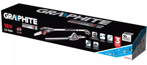 Urządzenie ogrodowe akumulatorowe na wysięgniku Graphite 2 w 1 pilarka i nożyce do żywopłotu Energy+ 18V bez akumulatora Urządzenie ogrodowe akumulatorowe na wysięgniku Graphite 2 w 1 pilarka i nożyce do żywopłotu Energy+ 18V bez akumulatora