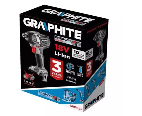 Zakrętarka udarowa akumulatorowa bezszczotkowa Graphite Energy+ 18V Li-Ion bez akumulatora Zakrętarka udarowa akumulatorowa bezszczotkowa Graphite Energy+ 18V Li-Ion bez akumulatora