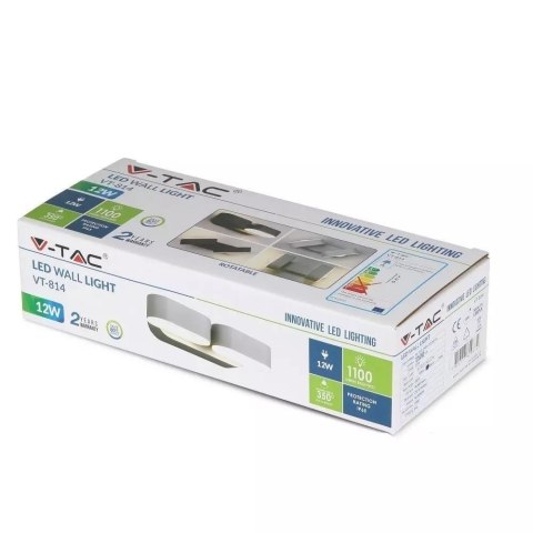 Kinkiet Ścienny V-TAC 12W LED Obrotowy 350st Czarny VT-814 3000K 1100lm Kinkiet Ścienny V-TAC 12W LED Obrotowy 350st Czarny VT-814 3000K 1100lm