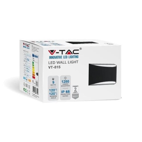 Kinkiet Ścienny V-TAC 9W LED Góra Dół Bridgelux Chip Czarny IP54 VT-815 4000K 1280lm Kinkiet Ścienny V-TAC 9W LED Góra Dół Bridgelux Chip Czarny IP54 VT-815 4000K 1280lm