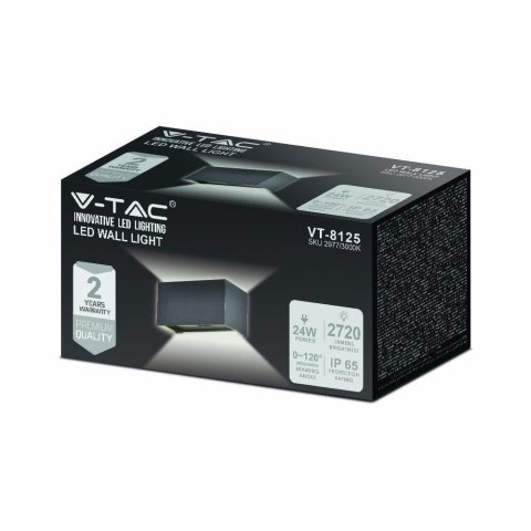 Oprawa Ścienna V-TAC 24W LED Góra Dół IP65 Czarna VT-8125-B-N 4000K 2720lm Oprawa Ścienna V-TAC 24W LED Góra Dół IP65 Czarna VT-8125-B-N 4000K 2720lm