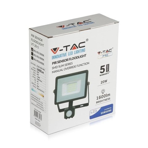V-TAC NAŚWIETLACZ LED Z CZUJNIKIEM 20W 6400K PROJE V-TAC NAŚWIETLACZ LED Z CZUJNIKIEM 20W 6400K PROJE