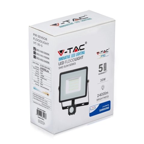V-TAC NAŚWIETLACZ LED Z CZUJNIKIEM 30W 3000K PROJE V-TAC NAŚWIETLACZ LED Z CZUJNIKIEM 30W 3000K PROJE