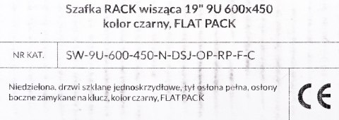 ALANTEC Szafa rack wisząca STRONG RACK 19" 9U 600x450, drzwi szklane, kolor czarny FLAT PACK ALANTEC Szafa rack wisząca STRONG RACK 19" 9U 600x450, drzwi szklane, kolor czarny FLAT PACK