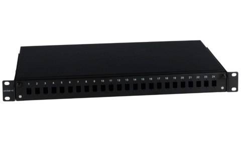 EmiterNet Przełącznica wysuwana 19" 1U 24xSC simplex teleskopowa, czarna EmiterNet Przełącznica wysuwana 19" 1U 24xSC simplex teleskopowa, czarna