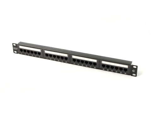 Panel krosowy 19'' 24x RJ45, LSA pion, kat.5e, nieekranowany, 1U, czarny, wymienne pola opisowe Panel krosowy 19'' 24x RJ45, LSA pion, kat.5e, nieekranowany, 1U, czarny, wymienne pola opisowe