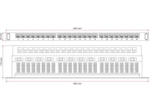 Patch panel A-LAN PK028 (0.5U; 19"; kat. 6; STP; 24xRJ-45) Patch panel A-LAN PK028 (0.5U; 19"; kat. 6; STP; 24xRJ-45)