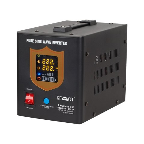 Zasilacz awaryjny KEMOT PROsinus-800 przetwornica z czystym przebiegiem sinusoidalnym i funkcją ładowania 12V 230V 800VA/500W - Zasilacz awaryjny KEMOT PROsinus-800 przetwornica z czystym przebiegiem sinusoidalnym i funkcją ładowania 12V 230V 800VA/500W -