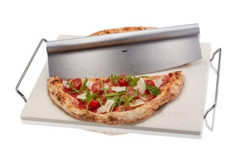 Zestaw: nóż do pizzy + kamień ze stojakiem kwadratowy DARIOSO Zestaw: nóż do pizzy + kamień ze stojakiem kwadratowy DARIOSO