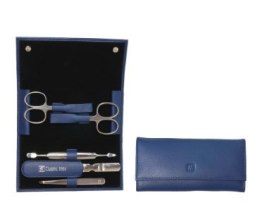 Zestaw podróżny Zwilling Classic Inox - skórzane etui, 5 elementów - Niebieski