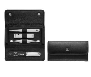 Zestaw podróżny Zwilling Twinox - czarne, skórzane etui, 4 elementy - Czarny