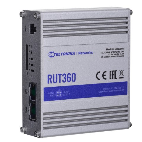 Teltonika RUT360 Router 4G LTE, WiFi, 1x SIM, 2x LAN/WAN Teltonika RUT360 Router 4G LTE, WiFi, 1x SIM, 2x LAN/WAN