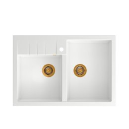 Zlewozmywak granitowy QUADRON BILL 120 biały nakładany + syfon save space w kolorze PVD