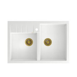 Zlewozmywak granitowy QUADRON BILL 120 biały nakładany + syfon save space w kolorze PVD