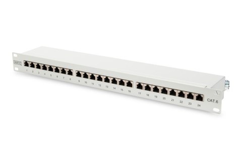 Panel krosowy 19'' 24x RJ45, LSA poziom, kat.6, ekranowany, 1U, czarny,prowadnica kabli,pola opisowe Panel krosowy 19'' 24x RJ45, LSA poziom, kat.6, ekranowany, 1U, czarny,prowadnica kabli,pola opisowe