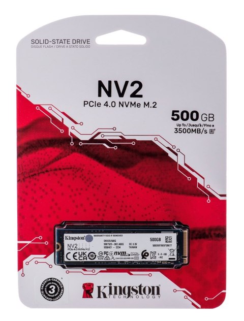 Dysk SSD Kingston NV2 (500GB; M.2 2280; PCIe 4.0 x4 NVMe; SNV2S/500G) Dysk SSD Kingston NV2 (500GB; M.2 2280; PCIe 4.0 x4 NVMe; SNV2S/500G)