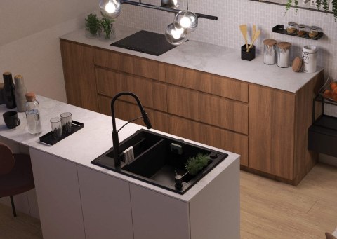 Zlewozmywak granitowy magnetyczny 1.5-komorowy DEANTE czarny nero mat MAGNETIC Zlewozmywak granitowy magnetyczny 1.5-komorowy DEANTE czarny nero mat MAGNETIC
