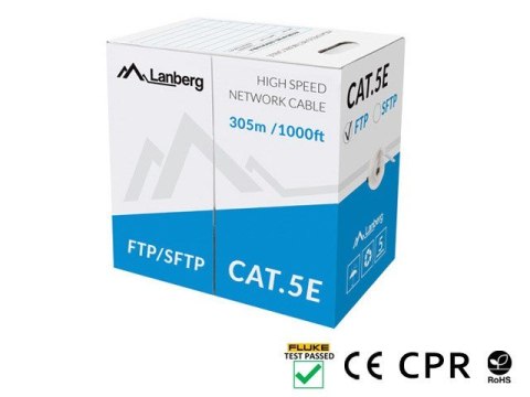 Kabel sieciowy Lanberg LCF5-11CU-0305-S (FTP; 305m; kat. 5e; kolor szary) Kabel sieciowy Lanberg LCF5-11CU-0305-S (FTP; 305m; kat. 5e; kolor szary)