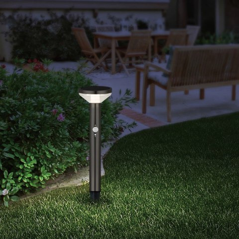 Solarna lampa LED Maclean, z czujnikiem, 3 tryby, wbijana, Li-ion 18650, IP44, 3,7V, 1200 mAh, Czarna, MCE465 B Solarna lampa LED Maclean, z czujnikiem, 3 tryby, wbijana, Li-ion 18650, IP44, 3,7V, 1200 mAh, Czarna, MCE465 B