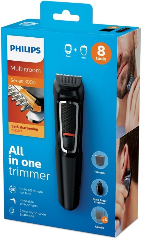 Philips | MG3730/15 | Trymer do twarzy i włosów 8 w 1 | Bezprzewodowy | Liczba stopni długości | Czarny Philips | MG3730/15 | Trymer do twarzy i włosów 8 w 1 | Bezprzewodowy | Liczba stopni długości | Czarny