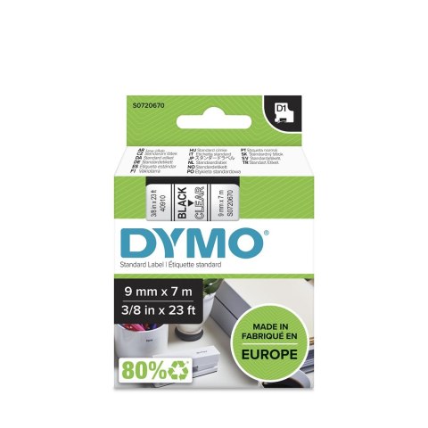 D1-TAPE 9MM X 7M/BLACK ON TRANSPARENT D1-TAPE 9MM X 7M/BLACK ON TRANSPARENT
