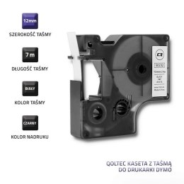 Qoltec Taśma do DYMO D1 45013| 12mm x 7m | Biała/ Czarny nadruk
