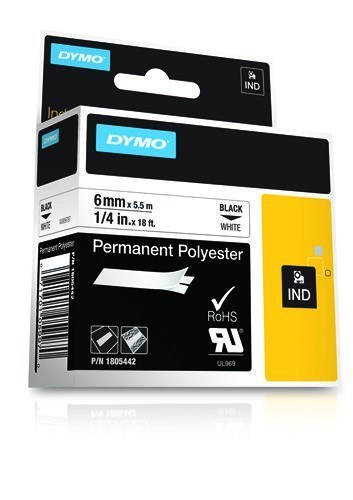 RHINO POLYESTER LABEL 6MM X5.5M/BLACK ON WHITE IN RHINO POLYESTER LABEL 6MM X5.5M/BLACK ON WHITE IN