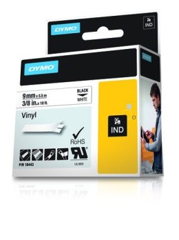 RHINO TAPE VINYL 9MM/5.5M/BLACK ON WHITE