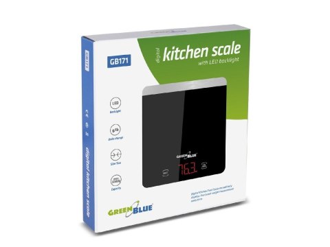 Waga kuchenna cyfrowa LED czarna GreenBlue GB171 min 1g max 5000g Waga kuchenna cyfrowa LED czarna GreenBlue GB171 min 1g max 5000g