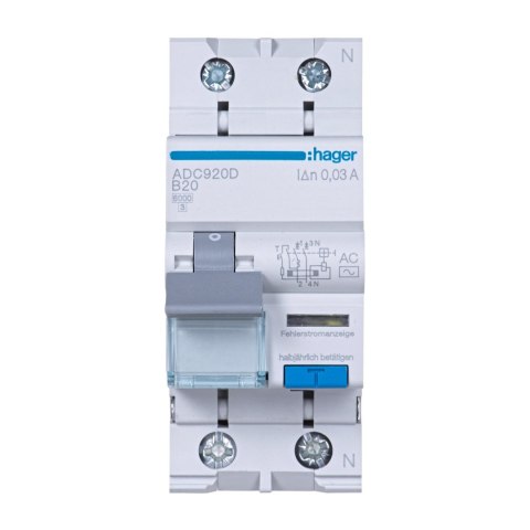 ADC920D B 20A/ 30MA/AC WYŁĄCZNIK RÓŻNICONADPRĄDOWY B 20A 1P+N 2M 30MA AC 6KA ADC920D B 20A/ 30MA/AC WYŁĄCZNIK RÓŻNICONADPRĄDOWY B 20A 1P+N 2M 30MA AC 6KA