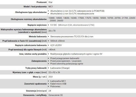 Ładowarka do akumulatorów 18650 XTAR MC1 Ładowarka do akumulatorów 18650 XTAR MC1