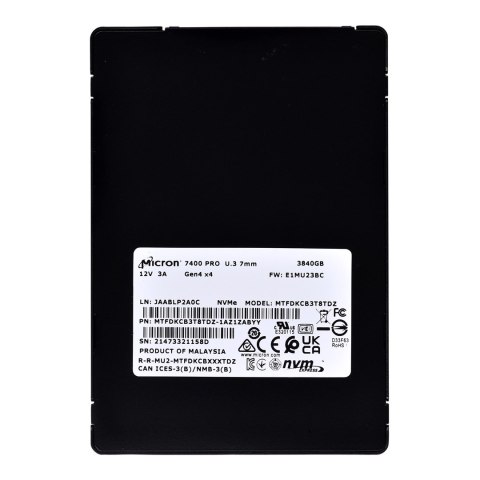 Micron 7400 PRO U.3 3840 GB PCI Express 4.0 3D TLC NAND NVMe dysk twardy Micron 7400 PRO U.3 3840 GB PCI Express 4.0 3D TLC NAND NVMe dysk twardy