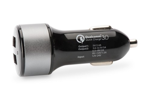 Ładowarka samochodowa Qualcomm Quick Charge™ 2xUSB(3A/2.4A), czarno-srebrna Ładowarka samochodowa Qualcomm Quick Charge™ 2xUSB(3A/2.4A), czarno-srebrna