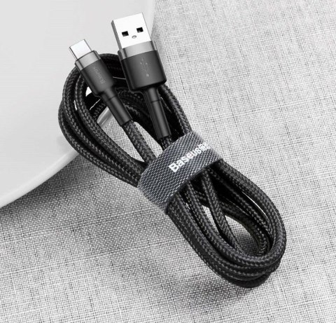 KABEL USB-A -> USB-C Baseus Cafule CATKLF-AG1 50cm 3A QC 3.0 CZARNO-SZARY W NYLONOWYM OPLOCIE KABEL USB-A -> USB-C Baseus Cafule CATKLF-AG1 50cm 3A QC 3.0 CZARNO-SZARY W NYLONOWYM OPLOCIE