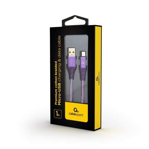 Kabel USB 2.0 (AM/microUSB M) 1m oplot tekstylny purpurowo-biały Gembird Kabel USB 2.0 (AM/microUSB M) 1m oplot tekstylny purpurowo-biały Gembird
